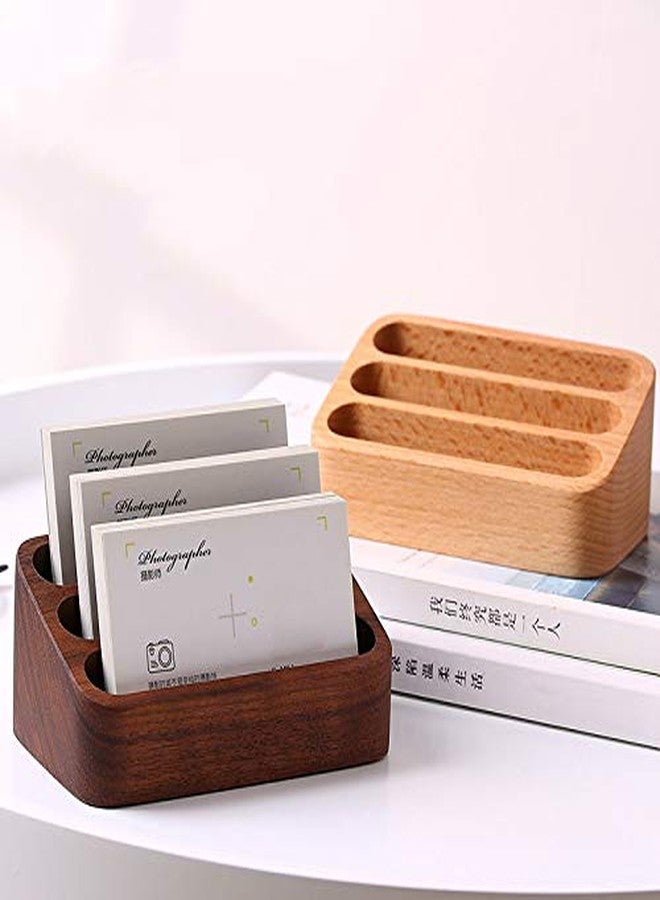 Sizikato Wooden Business Card Holder for Desk, 3 Card Slots Business Card Display Holder Stand - Image 5